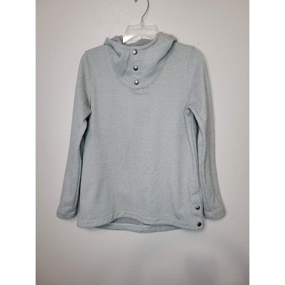 The North Face Womens‎ Snap Button Fleece Hoodie Pullover Sz M Gray Scuba Neck